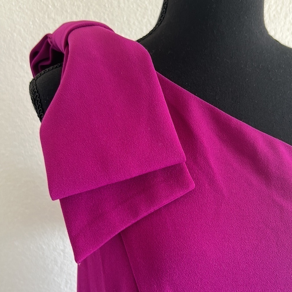 NWT Marina One Shoulder Fuchsia Bow Dress Size 14 - Picture 4 of 12